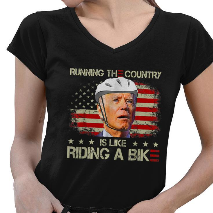 Joe Biden Falling Off Bike Running The Country Is Like Riding A Bike V2 Women V-Neck T-Shirt