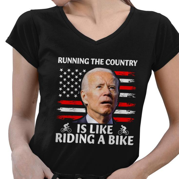 Joe Biden Falling Off Bike Running The Country Is Like Riding A Bike V3 Women V-Neck T-Shirt