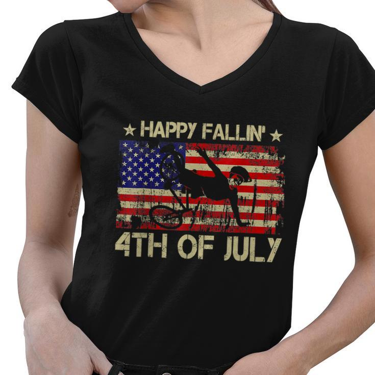 Joe Biden Happy Falling Off Bicycle Biden Bike 4Th Of July Women V-Neck T-Shirt