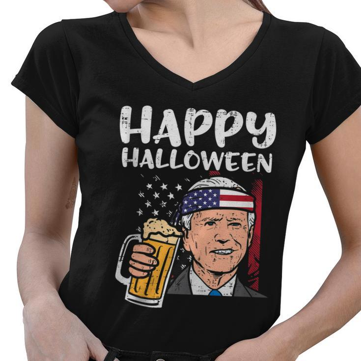 Joe Biden Us Flag Happy Halloween Funny Patriotic Men Women Women V-Neck T-Shirt