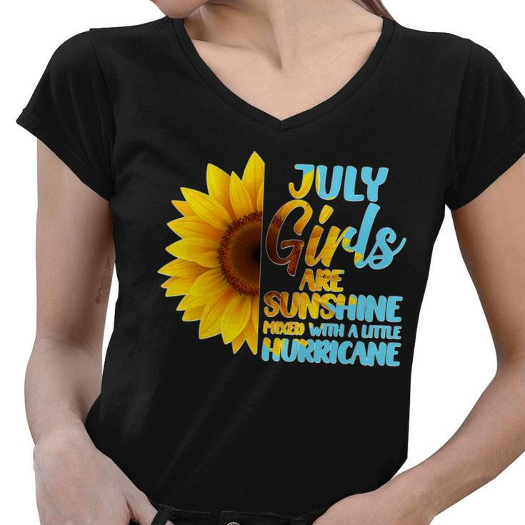 July Girls Are Sunshine Mixed With A Little Hurricane Women V-Neck T-Shirt