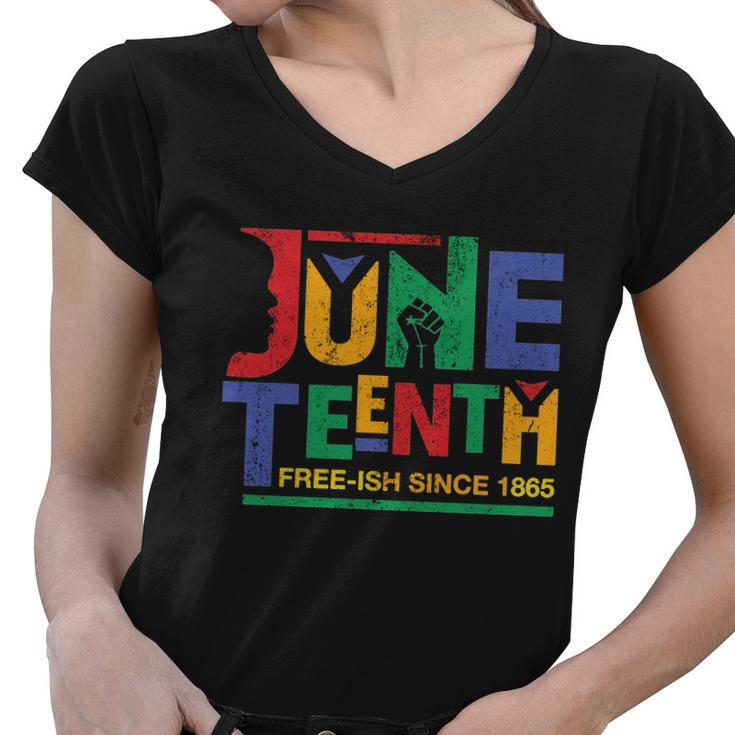 Juneteenth Free-Ish Since 1865 African Color Women V-Neck T-Shirt