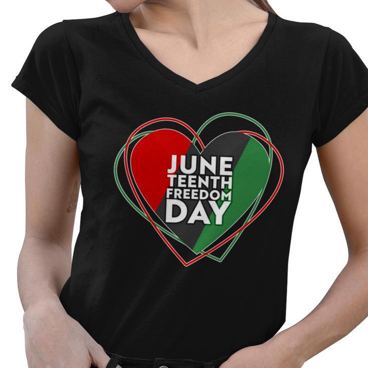 Juneteenth Freedom Day Heart Traditional Colors Women V-Neck T-Shirt