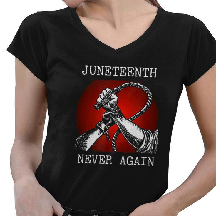 Juneteenth Never Again V2 Women V-Neck T-Shirt
