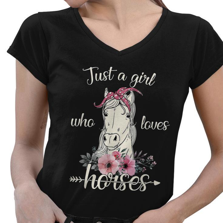 Just A Girl Who Loves Horses Cute Graphic Horse Graphic Design Printed Casual Daily Basic Women V-Neck T-Shirt
