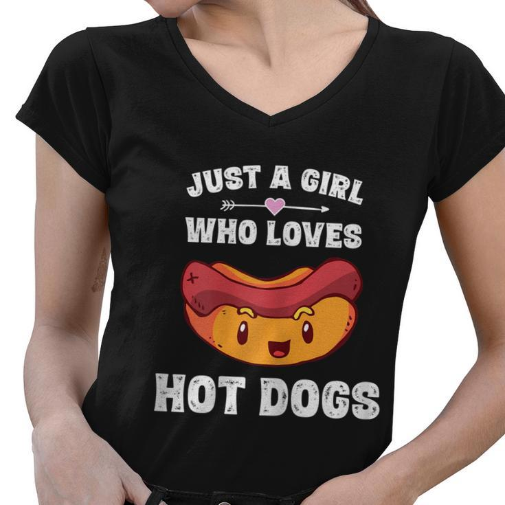 Just A Girl Who Loves Hot Dogs  Funny Hot Dog Graphic Design Printed Casual Daily Basic Women V-Neck T-Shirt