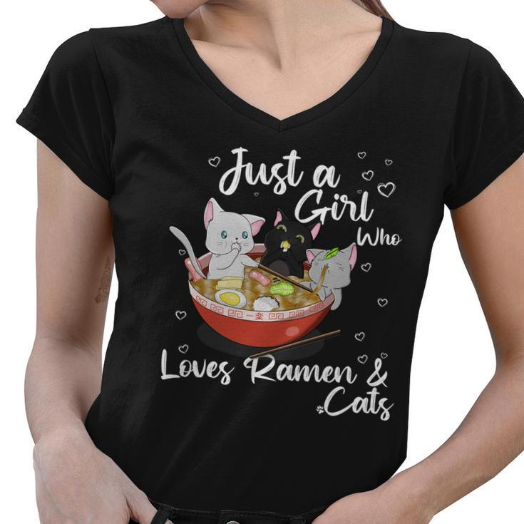 Just A Girl Who Loves Ramen And Cats Women V-Neck T-Shirt