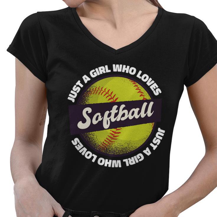 Just A Girl Who Loves Softball Women V-Neck T-Shirt