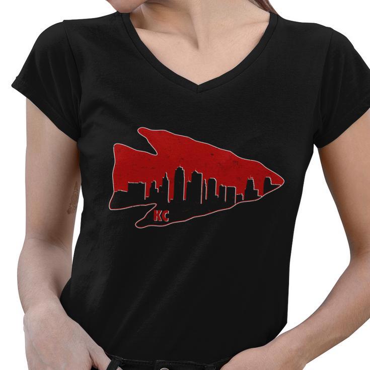 Kansas City Arrow Head Skyline Women V-Neck T-Shirt