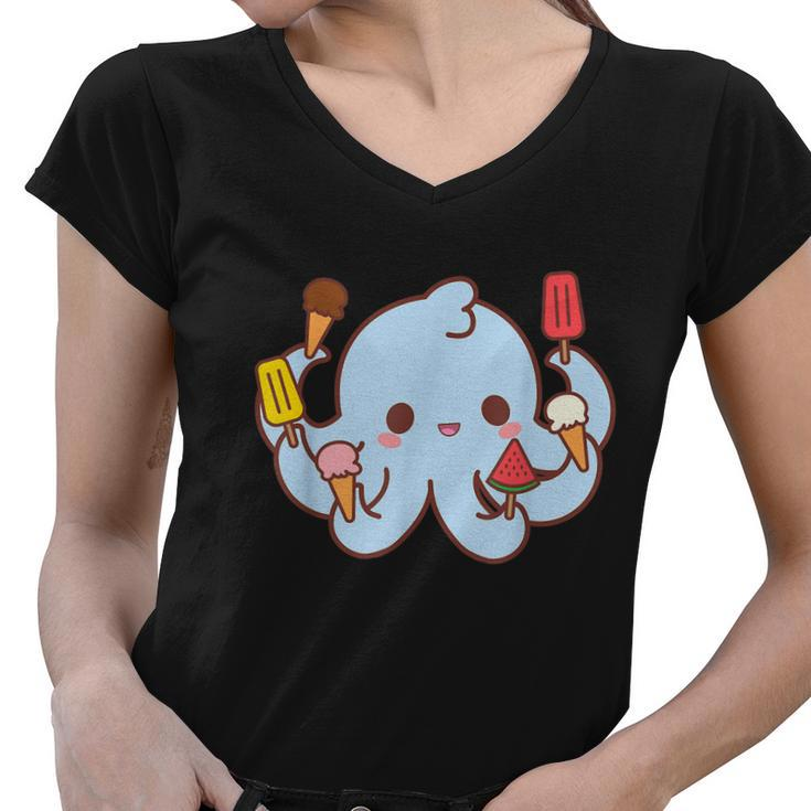 Kawaii Octopus Tako Ice Cream Lover Popsicle Watermelon Cute Graphic Design Printed Casual Daily Basic Women V-Neck T-Shirt