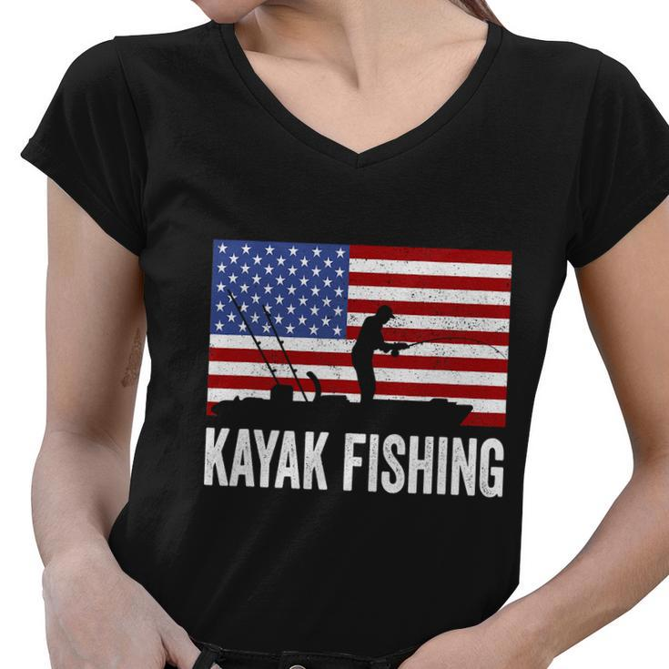 Kayaking Funny American Flag Angler Kayak Fishing Women V-Neck T-Shirt