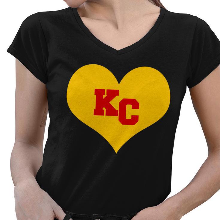 Kc Football Heart Kansas City Fan Women V-Neck T-Shirt