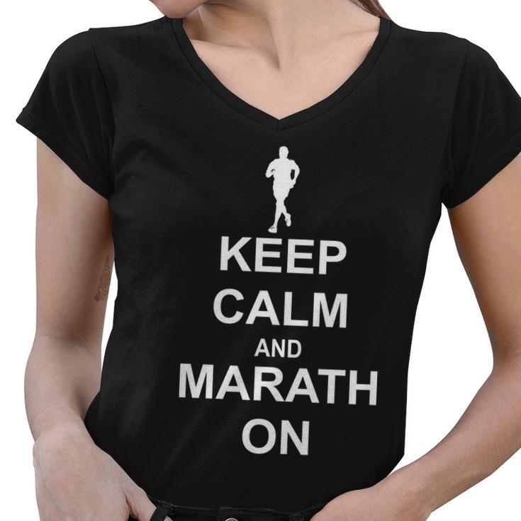 Keep Calm Marathon On Women V-Neck T-Shirt