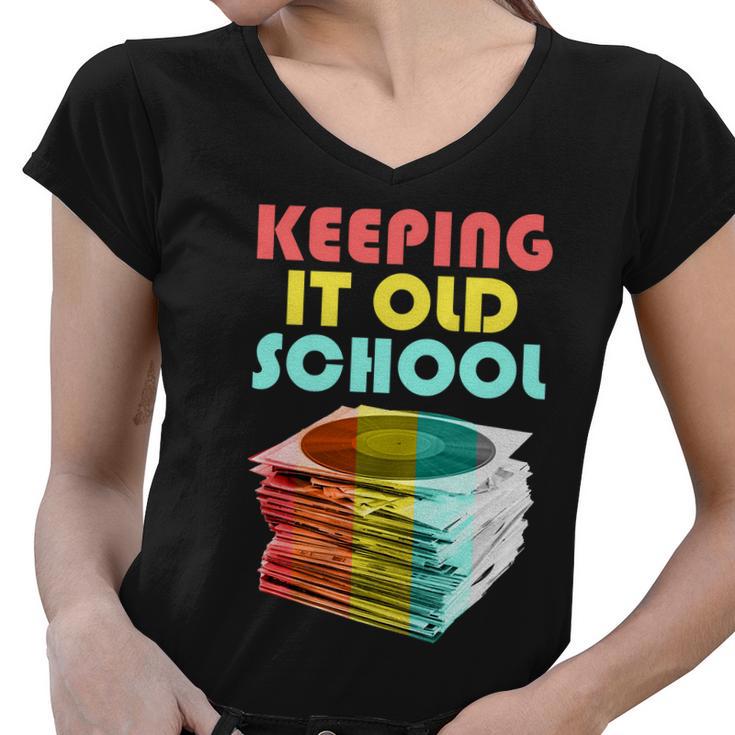 Keeping It Old School Vintage Records Tshirt Women V-Neck T-Shirt