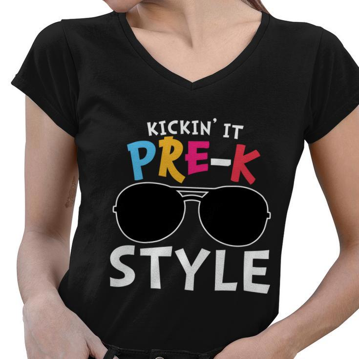 Kickin It Prek Sunglass Style Back To School Women V-Neck T-Shirt