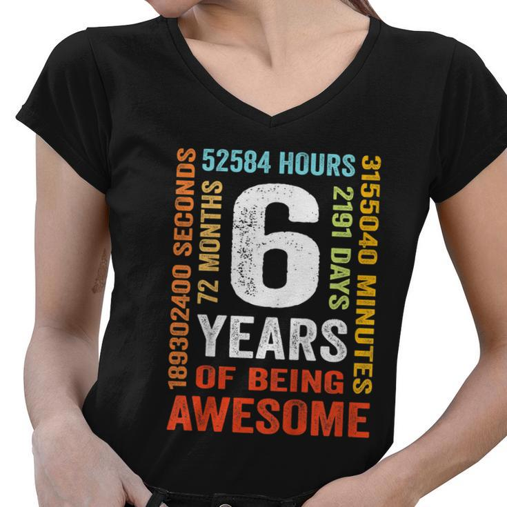 Kids 6Th Birthday 6 Years Old Vintage Retro 72 Months Women V-Neck T-Shirt