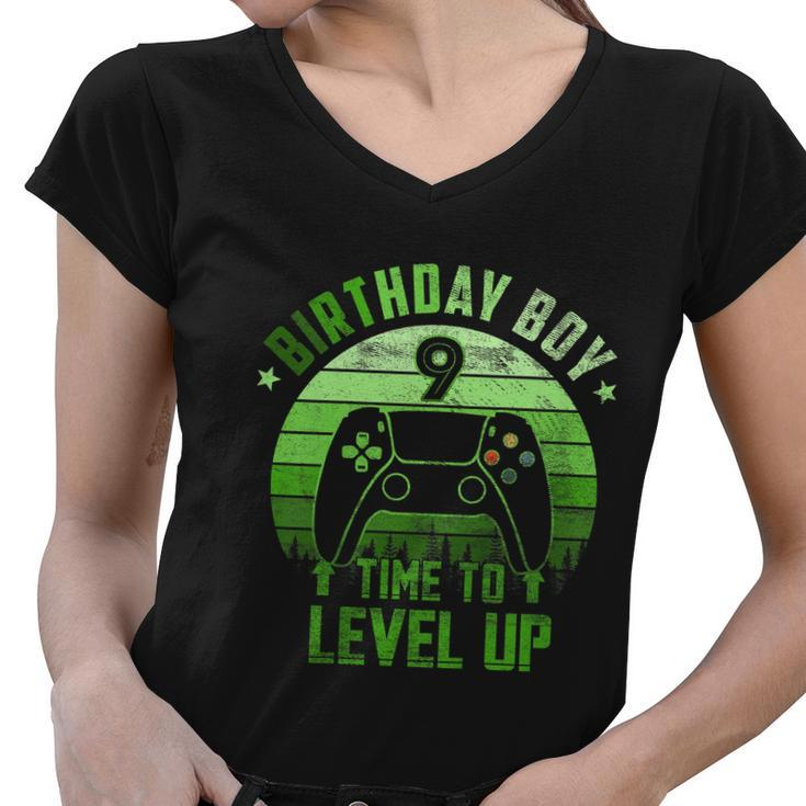 Kids 9Th Birthday Boy Time To Level Up 9 Years Old Boys Cool Gift Women V-Neck T-Shirt