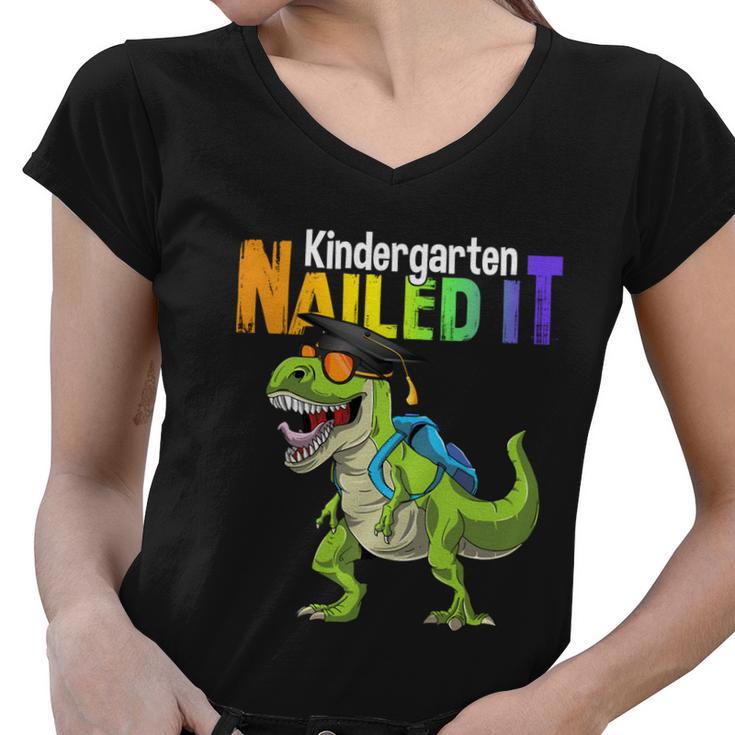 Kindergarten Nailed It Graduation Class Of 2022 Dinosaur Funny Gift Women V-Neck T-Shirt