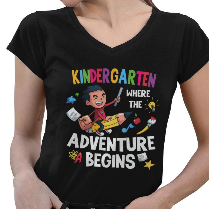 Kindergarten Where The Adventure Begins Back To School V2 Women V-Neck T-Shirt