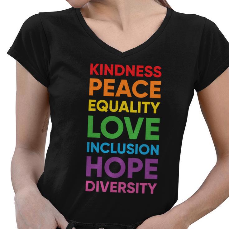 Kindness Peace Equality Love Hope Lgbt Pride Month Women V-Neck T-Shirt