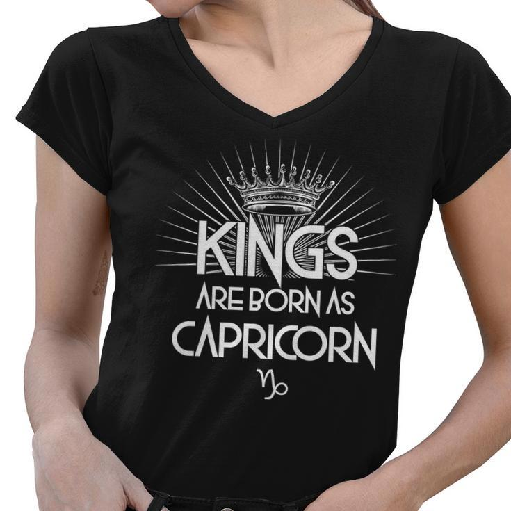 Kings Are Born As Capricorn Graphic Design Printed Casual Daily Basic Women V-Neck T-Shirt