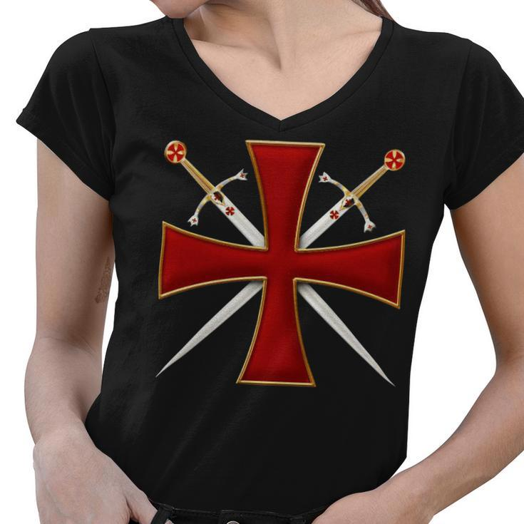 Knight Templar T Shirt-Cross And Sword Templar-Knight Templar Store Women V-Neck T-Shirt