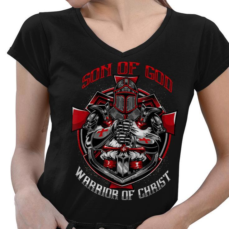 Knight Templar T Shirt - Son Of God Warrior Of Christ - Knight Templar Store Women V-Neck T-Shirt