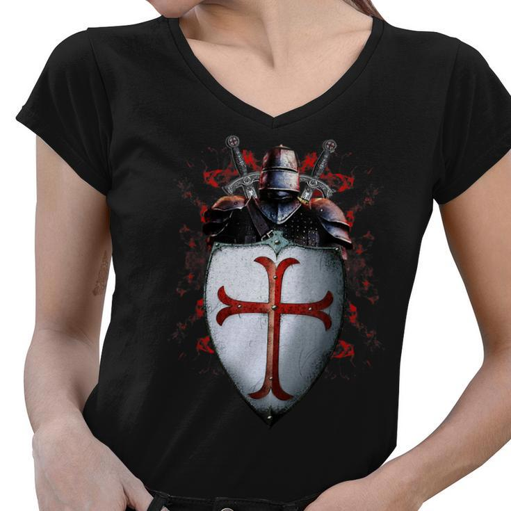 Knights Templar T Shirt - The Brave Knights The Warrior Of God Women V-Neck T-Shirt