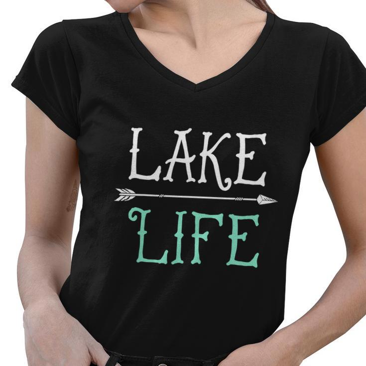 Lake Life Fishing Boating Sailing Funny Women V-Neck T-Shirt