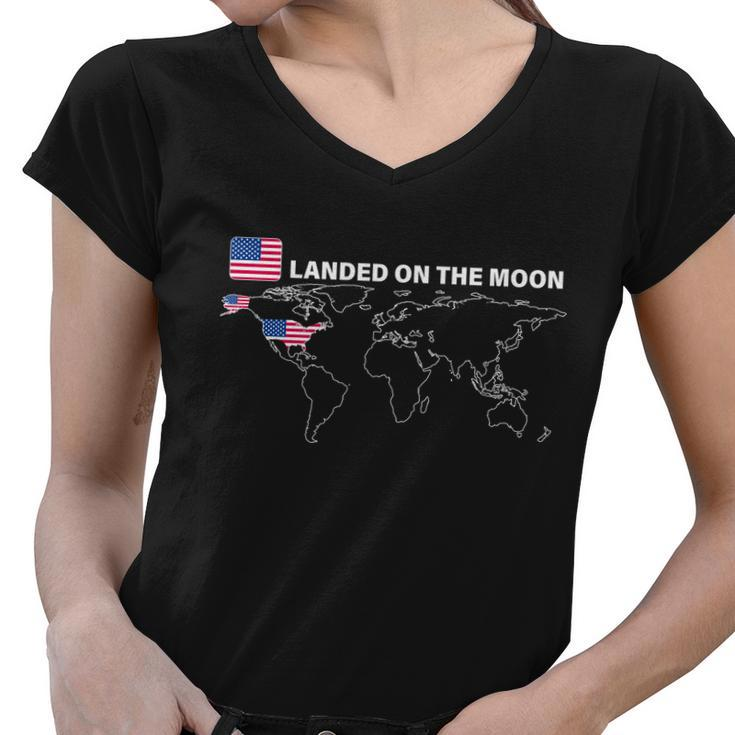 Landed On The Moon Usa Map Women V-Neck T-Shirt