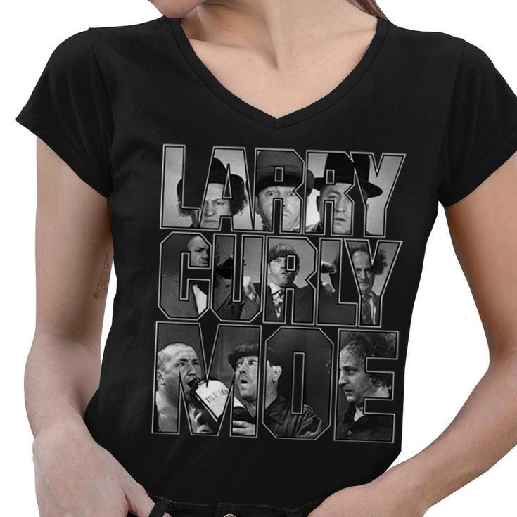 Larry Curly Moe Three Stooges Women V-Neck T-Shirt