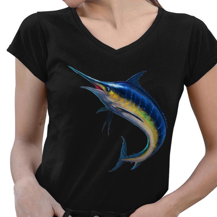 Leaping Blue Marlin Women V-Neck T-Shirt