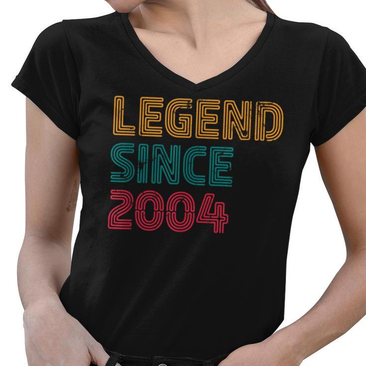 Legend Since 2004 18 Years Old Retro Born 2004 18Th Birthday  Women V-Neck T-Shirt