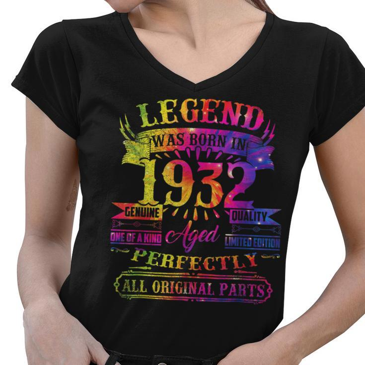 Legend Was Born In 1932 90 Year Old 90Th Birthday Tie Dye  Women V-Neck T-Shirt