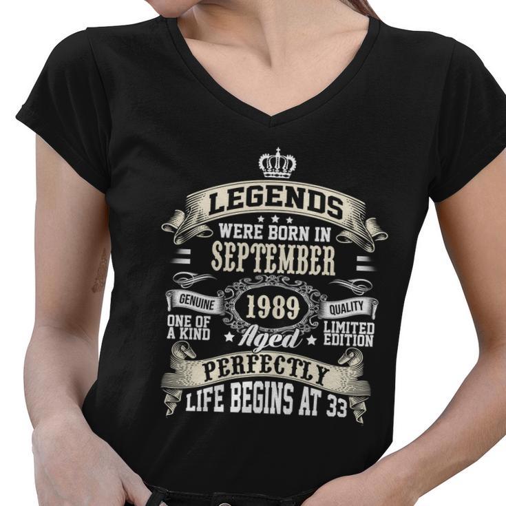 Legends Were Born In September 1989 Vintage 33Rd Birthday Gift Women V-Neck T-Shirt