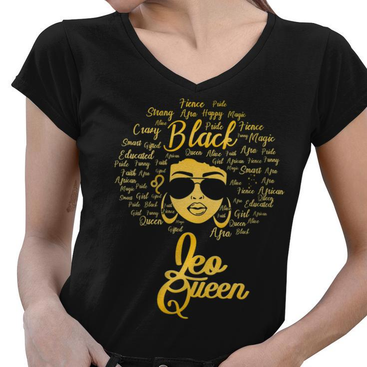 Leo Queen Birthday Blackwomen Zodiac Signs Afro Hair   Women V-Neck T-Shirt