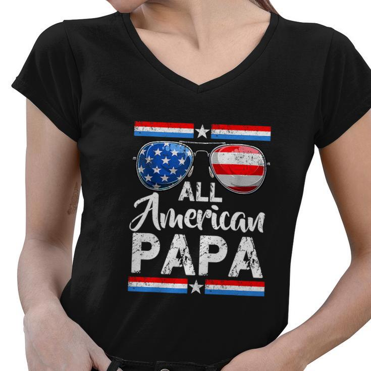 Leopard American Flag America Us 4Th Of July Women V-Neck T-Shirt