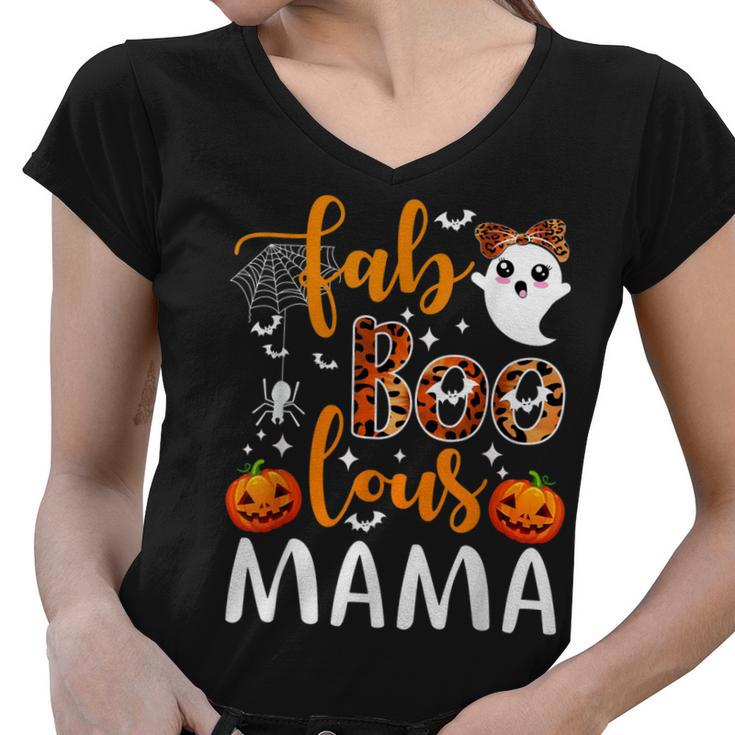 Leopard Fab Boo Lous Mama Spooky Mama Halloween Costume Gift  Women V-Neck T-Shirt