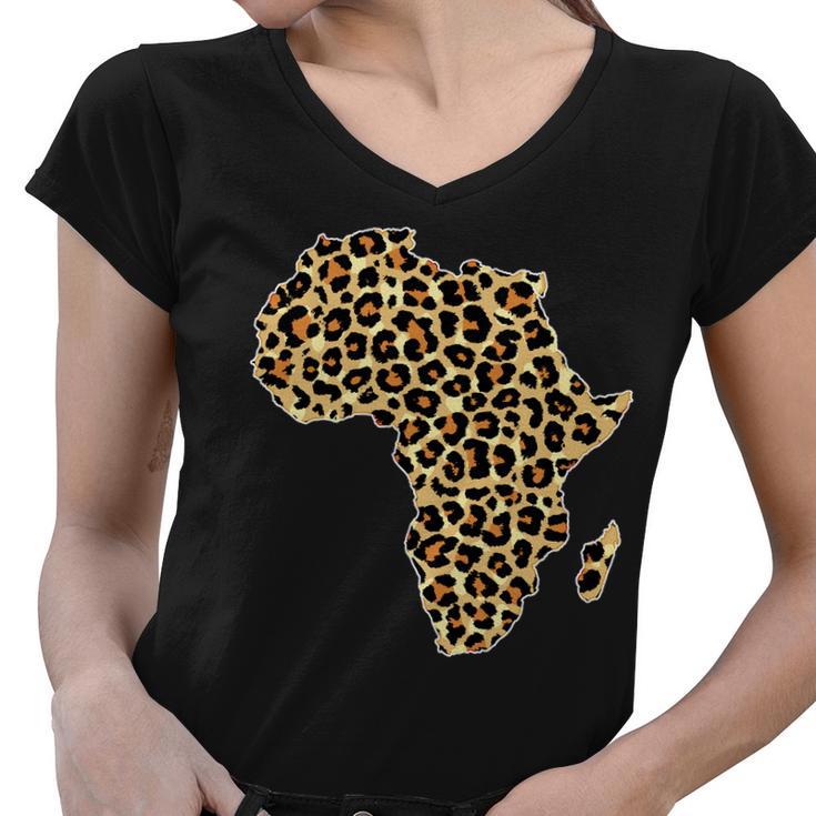 Leopard Print African Map Of Africa Tshirt Women V-Neck T-Shirt