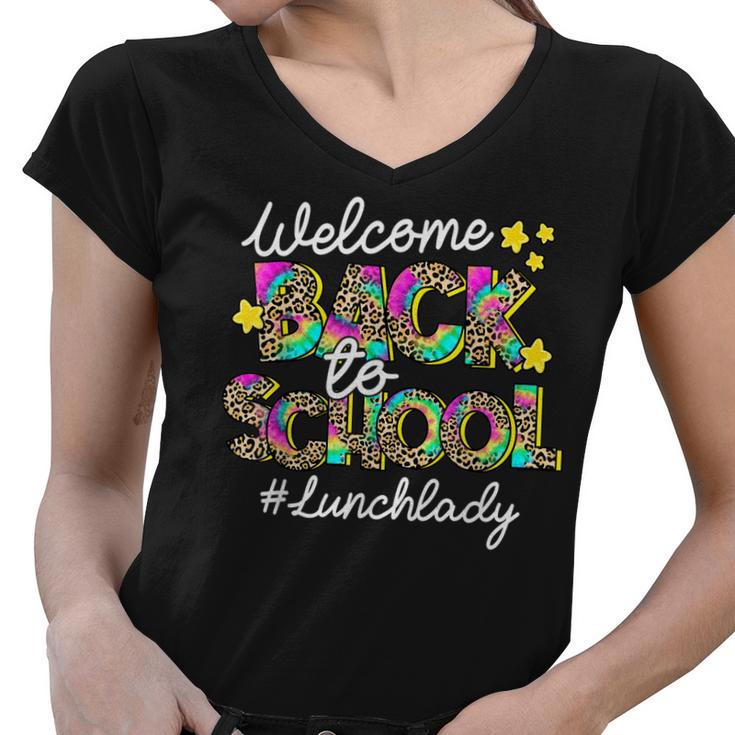 Leopard Welcome Back To School Lunch Lady Life  Women V-Neck T-Shirt
