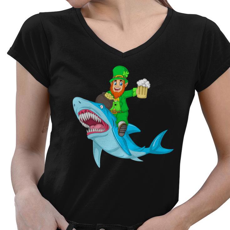 Leprechaun Riding Shark St Patricks Day Women V-Neck T-Shirt