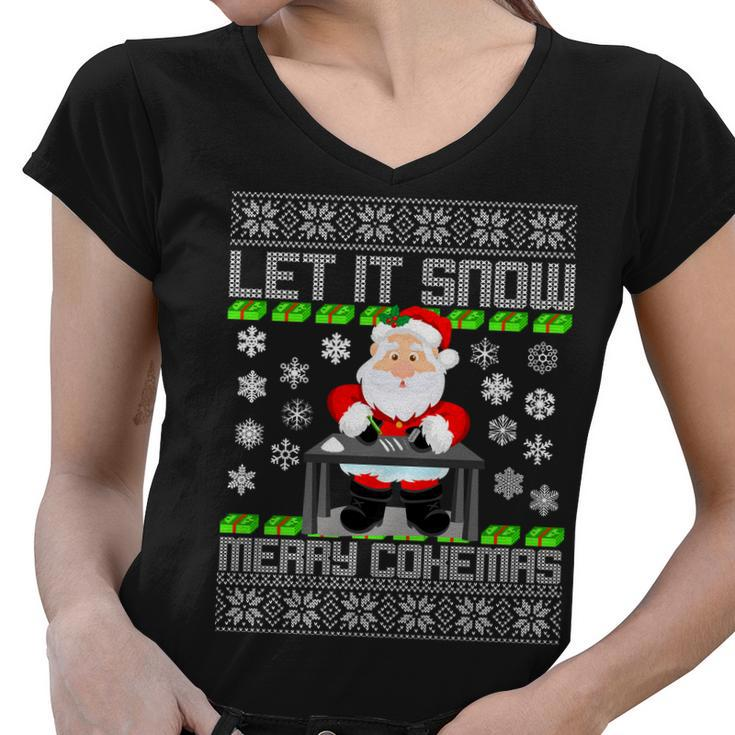 Let It Snow Merry Cokemas Santa Claus Ugly Christmas Tshirt Women V-Neck T-Shirt