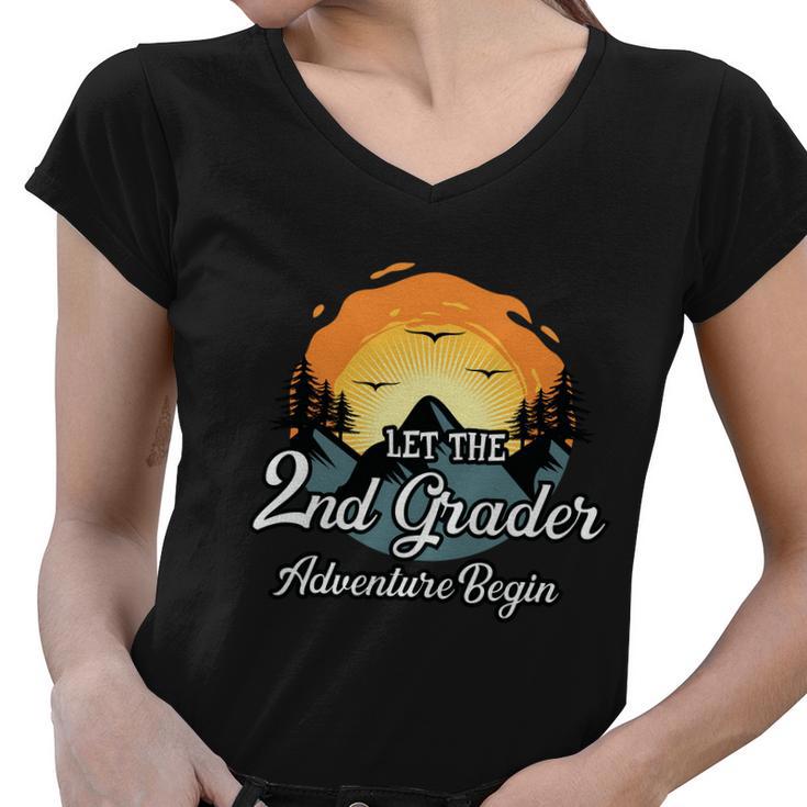 Let The 2Nd Grade Adventure Begin Back To School Women V-Neck T-Shirt