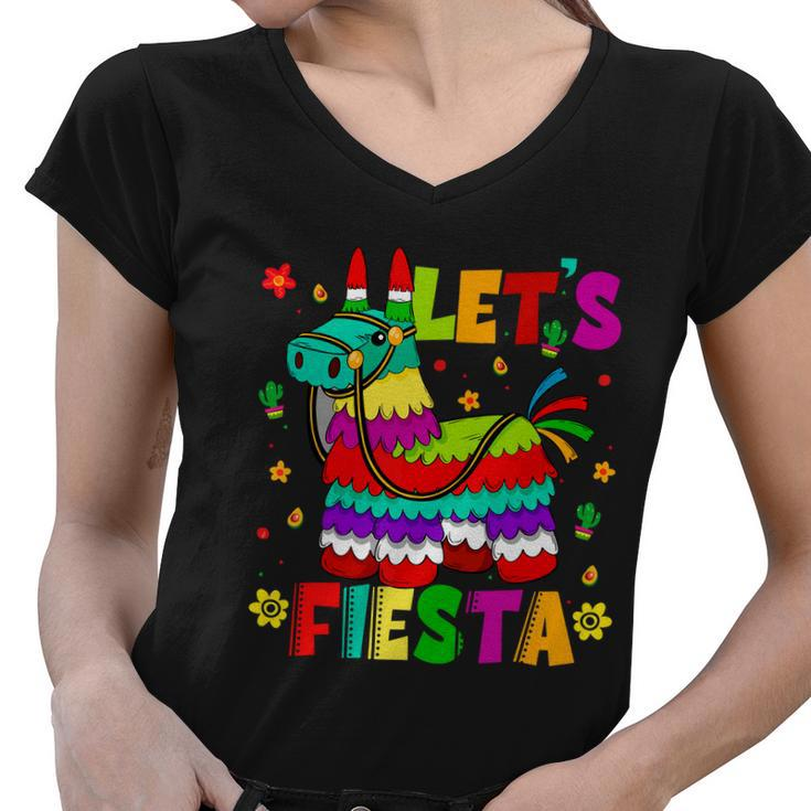 Lets Fiesta Cinco De Mayo Mexican Party Mexico Donkey Pinata Women V-Neck T-Shirt