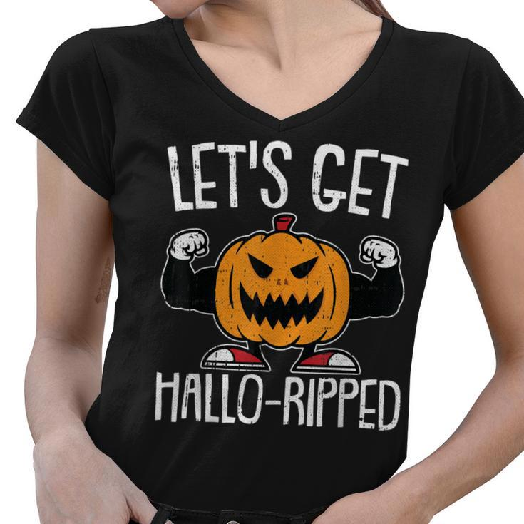 Lets Get Hallo-Ripped Lazy Halloween Costume Gym Workout  Women V-Neck T-Shirt