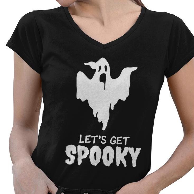 Lets Get Spooky Ghost Boo Halloween Quote Women V-Neck T-Shirt