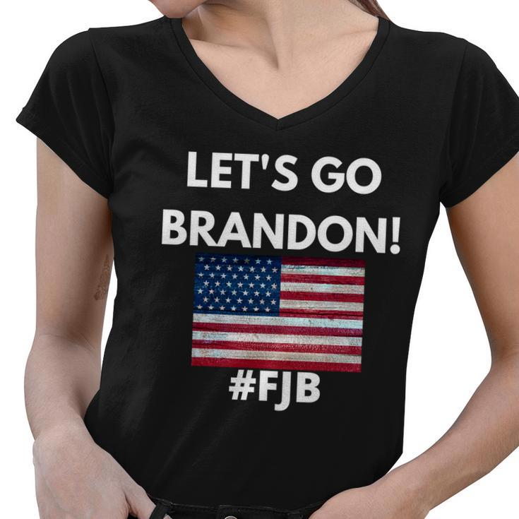 Lets Go Brandon Fjb American Flag Women V-Neck T-Shirt