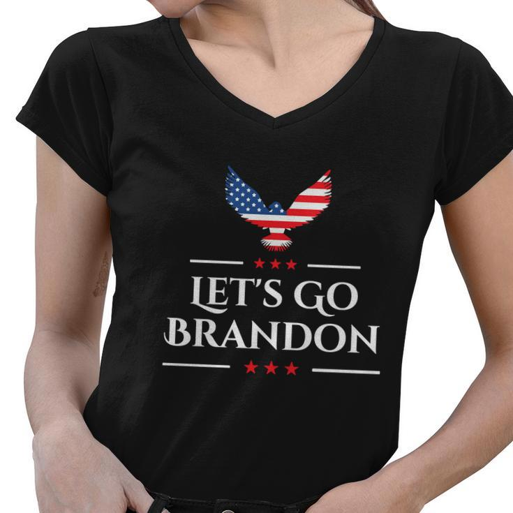 Lets Go Brandon Fjb Let Go Brandon Fjb Funny Impeach Biden American Flag Anti Biden Women V-Neck T-Shirt