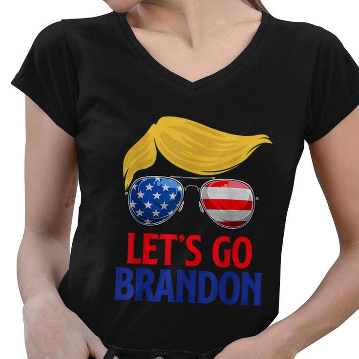 Lets Go Brandon Lets Go Brandon Trump America Flag Women V-Neck T-Shirt