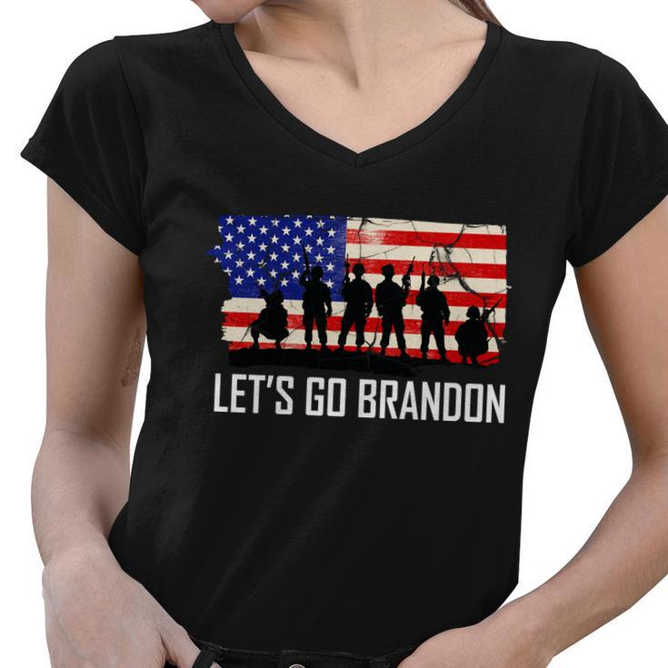 Lets Go Brandon Military Troops American Flag Tshirt Women V-Neck T-Shirt